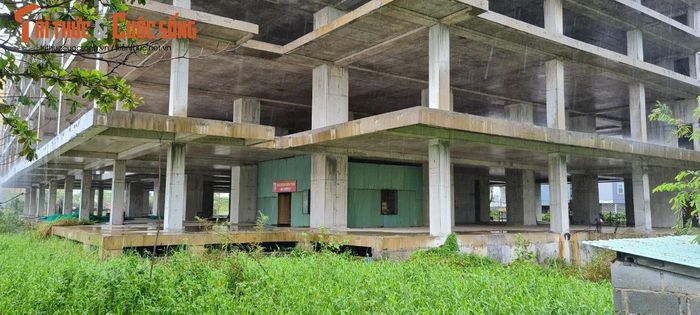 Một góc công trình được che tôn tạm bợ.