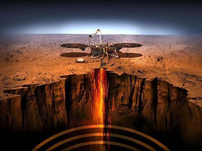  Hình ảnh mô phỏng tàu Insight đổ bộ Hỏa tinh. Ảnh: NASA. 