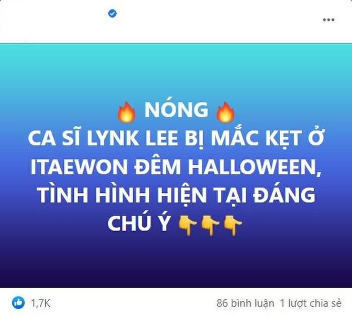 Bài viết đưa thông tin Lynk Lee có mặt ở Itaewon khiến một bộ phận khán giả vô cùng hoang mang