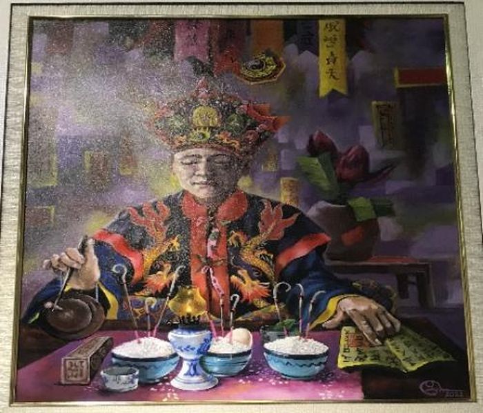 Tác phẩm“Lễ giải hạn” được sáng tác trên chất liệu acrylic của họa sĩ tài năng Lý Văn Dược
