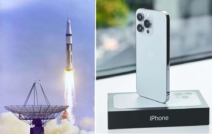 Phi thuyền Apollo đổ bộ lên mặt trăng năm 1968 và chiếc IPhone 14. Nguồn: TL