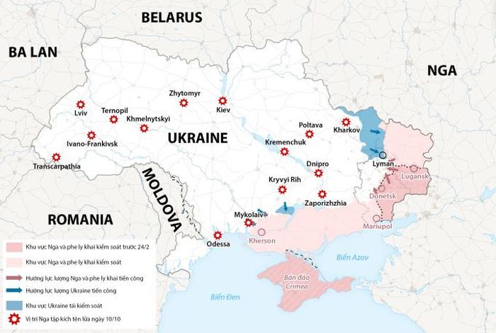 Kể từ đó, các cảnh báo không kích được công bố ở các khu vực của Ukraine hàng ngày, đôi khi với phạm vi trên cả đất nước. Chỉ tính đến đầu tháng 11 vừa qua, khoảng 40% cơ sở hạ tầng năng lượng, chủ yếu là hạ tầng điện ở Ukraine đã bị hư hại, dẫn đến mất điện trên diện rộng.