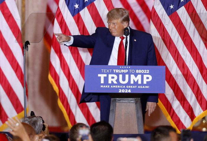  Ông Trump tuyên bố tái tranh cử hôm 15/11 tại dinh thự Mar-a-Lago. Ảnh: Reuters. 