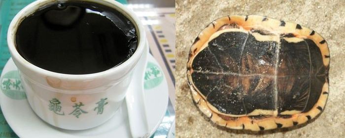 Thạch mai rùa: Thạch rùa hay còn được gọi là guilinggao, là một món tráng miệng ở Trung Quốc. Theo truyền thống, nó được làm từ nhiều loại mai rùa khác nhau cùng một số sản phẩm thảo dược. Tùy vào loại rùa mà giá thạch rùa khác nhau. Món ăn này cũng được sử dụng như một phương thuốc bổ ở Trung Quốc, giúp phát triển cơ bắp và phục hồi các chức năng của thận.