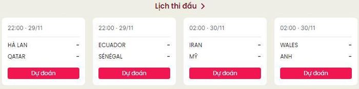 Lịch thi đấu ngày 29/11. Nguồn: Dân Trí.