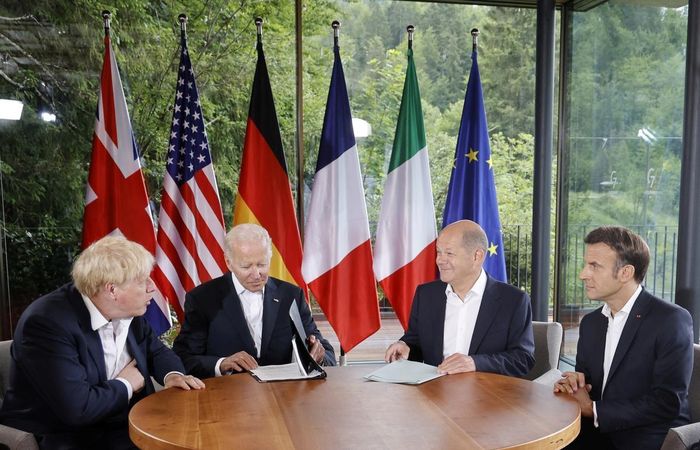 Ông Biden và các nhà lãnh đạo châu Âu hồi tháng 6. Ảnh: Reuters.