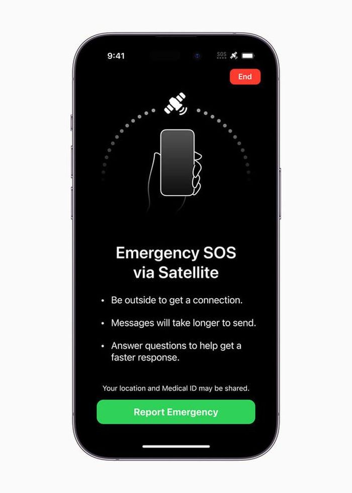 Emergency SOS cho phép người dùng phát đi tín hiệu cầu cứu khẩn cấp qua đường vệ tinh