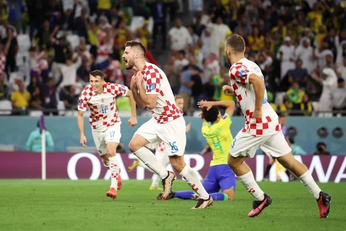 Các cầu thủ Croatia ăn mừng bàn san bằng tỉ số của Petkovic.