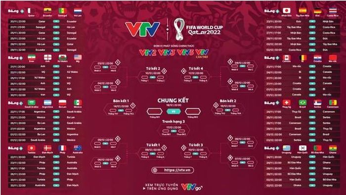  Lịch thi đấu và phát sóng trực tiếp World Cup 2022 trên VTV 
