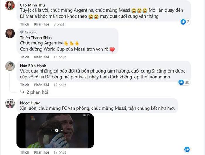 Cộng đồng mạng chúc mừng chức vô địch của đội tuyển Argentina