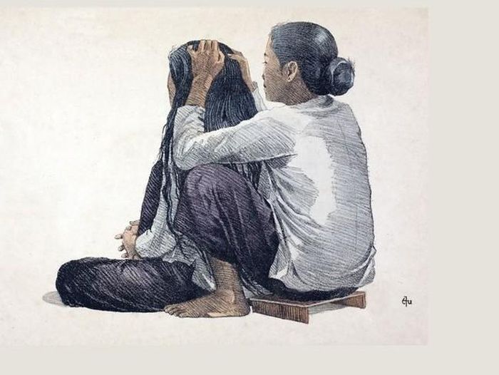 Việt Nam bắt chấy, tranh ký họa của sinh viên trường vẽ (Ecole de Dessin) Gia Định