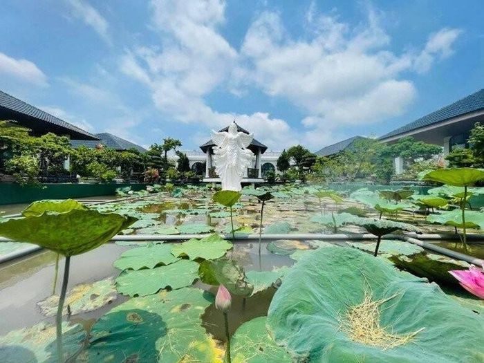 Từ cổng vào, ở giữa khu đất được thiết kế một hồ san, hai bên là những ngôi nhà hướng mặt vào nhau tạo không gian gần gũi. Ảnh: Nguoiduatin