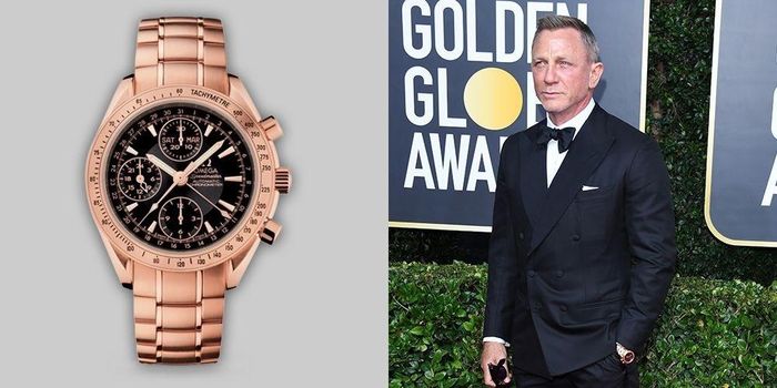  Speedmaster Day-Date Automatic Chronometer từng đồng hành cùng Daniel Craig tại lễ trao giải Quả cầu vàng. Mẫu đồng hồ được trang bị bộ máy Omega 3606 calibre, có khả năng dự trữ năng lượng trong 44 giờ. Thiết bị là lựa chọn hàng đầu của nhiều sao nam khi dự sự kiện lớn. Ảnh: Esquire. 