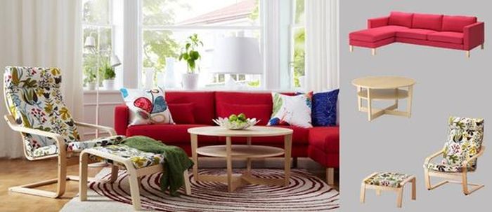 Cũng vẫn là đỏ rực rỡ nhưng khi kết hợp với ghế rời họa tiết hoa lá mát mắt, cùng sơn tường trắng tinh khôi căn phòng lại mang phong cách tươi sáng và trẻ trung.