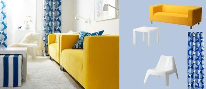 Vàng cũng là một màu sắc được ưa chuộng trong dịp tết cổ truyền. Sự kết hợp của xanh lam và vàng khiến căn phòng trở nên tươi sáng, nổi bật và ngập tràn ánh sáng.