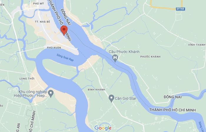  Vụ việc được phát hiện tại khu vực sông Nhà Bè, thị trấn Nhà Bè, TP.HCM. Ảnh: Google Maps. 