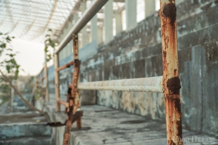 Các lan can, bậc thang tại khu vực khán đài cũng bị gỉ sét, hư hỏng nặng.