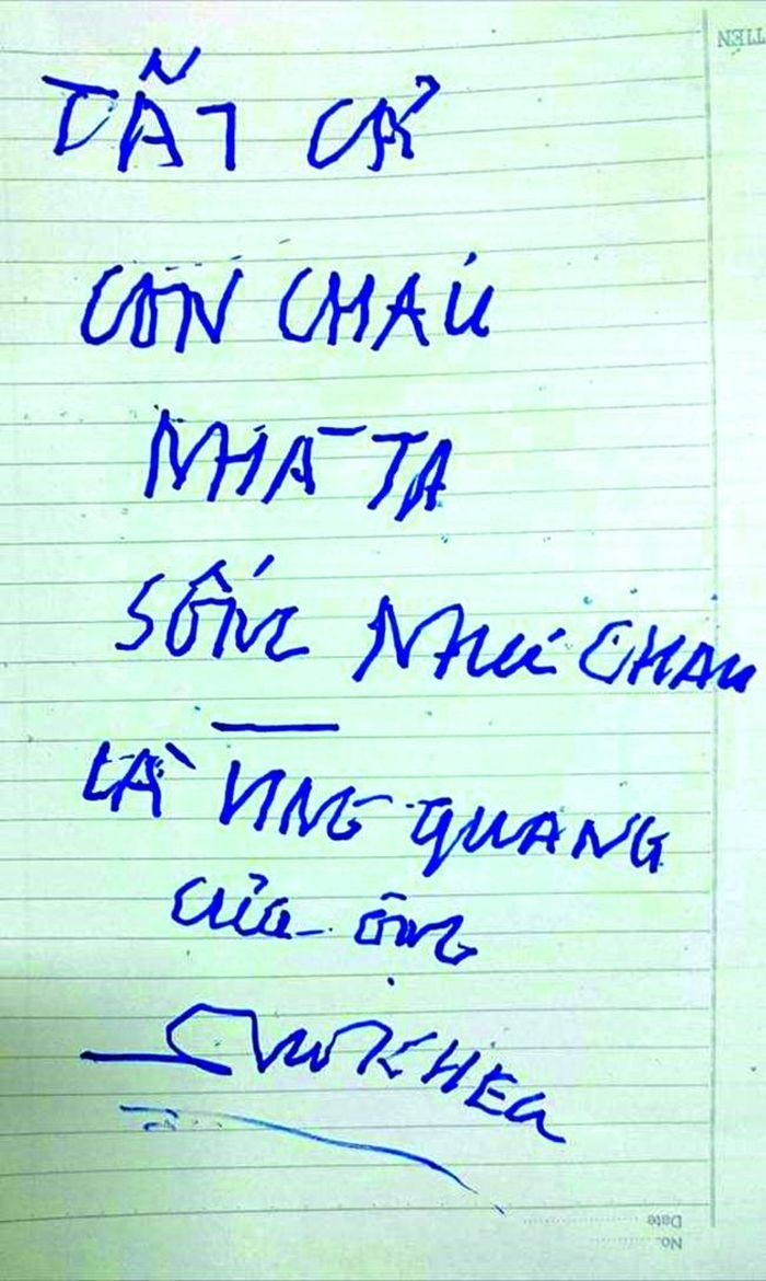Bút tích GS Vũ Khiêu viết cho cháu đích tôn Đặng Vũ Cảnh Linh cuối năm 2020