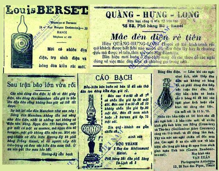 Quảng cáo đèn điện Hà Nội thập niên 1920
