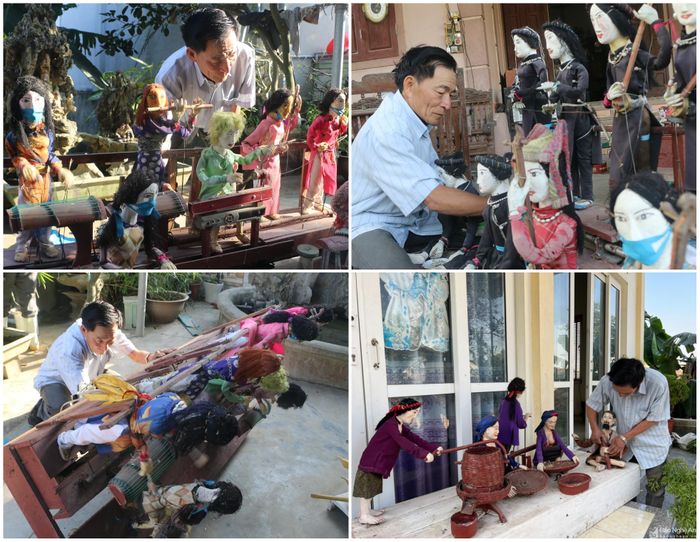 Ông Hồ Văn Thân sửa chữa dàn rối điện phục vụ vui Tết, đón Xuân. Ảnh: Khánh Ly