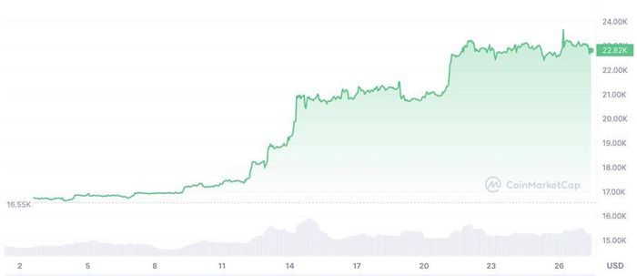 Diễn biến giá Bitcoin từ đầu năm đến nay. Đơn vị: USD/Bitcoin.