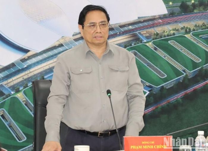 Thủ tướng Phạm Minh Chính phát biểu trong buổi làm việc với lãnh đạo Tổng công ty Cảng hàng không Việt Nam, tỉnh Đồng Nai về việc tháo gỡ khó khăn, đẩy nhanh tiến độ triển khai thực hiện Dự án đầu tư xây dựng sân bay Long Thành.