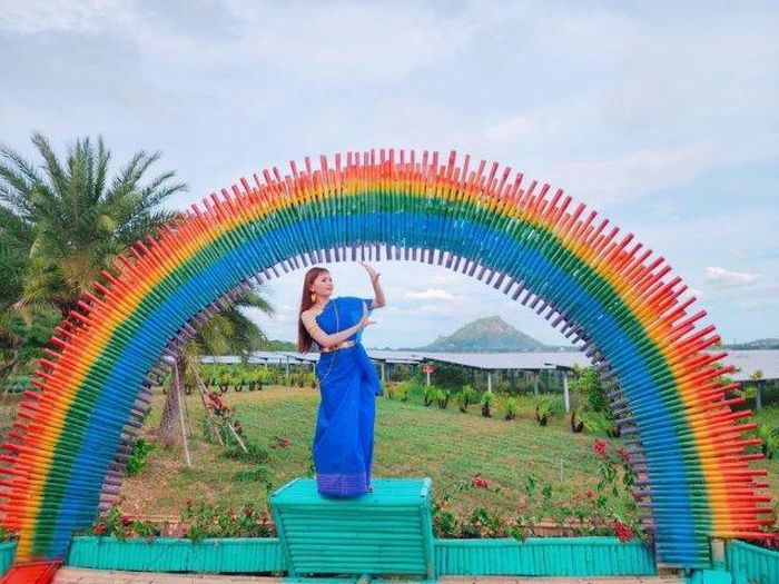 Chất liệu tạo nên tiểu cảnh đều từ tre nứa, gỗ thân thiện môi trường