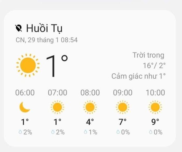 Nhiệt độ tại xã Huồi Tụ lúc 6h sáng 30/1. Ảnh: Người dân cung cấp