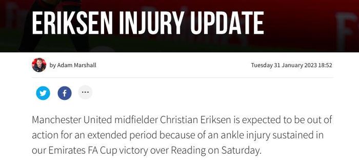 Thông báo của MU về tình trạng chấn thương của Eriksen.