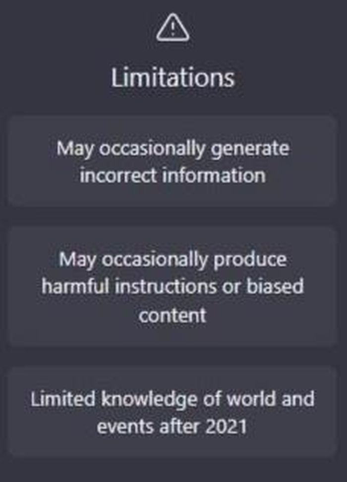  OpenAI cảnh báo về thông tin sai, gây hại và hạn chế dữ liệu của ChatGPT. Ảnh: OpenAI. 