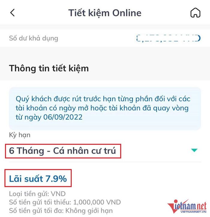 Lãi suất tiết kiệm online kỳ hạn 06 tháng tại BIDV, ngày 2/2.