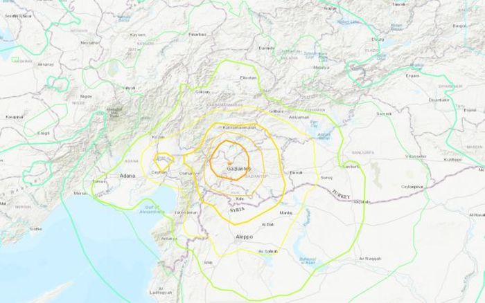 Tâm chấn trận động đất ở Thổ Nhĩ Kỳ sáng sớm 6/2. (Ảnh: USGS)