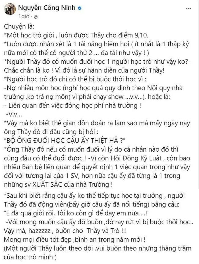 Nguyên văn chia sẻ của NS Công Ninh trên trang cá nhân