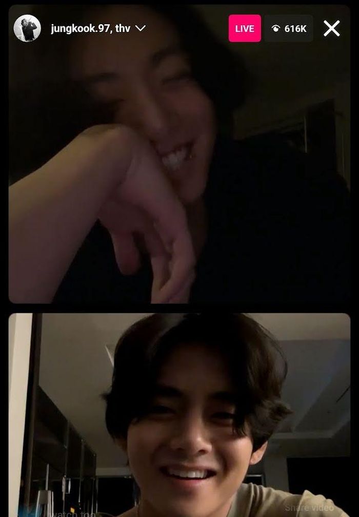 Jungkook và V trong Instagram Live chung của họ | @sugatradamus/Twitter