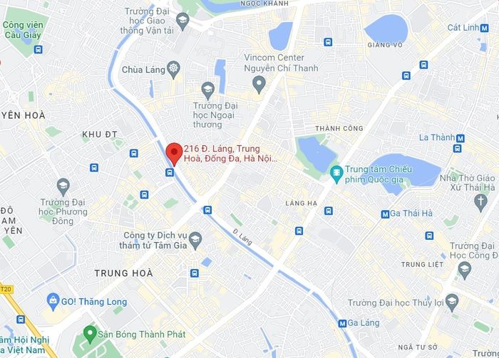  Sự cố xảy ra ở trước cửa số nhà 216 đường Láng, quận Đống Đa, Hà Nội (điểm đỏ). Ảnh: Google Maps. 