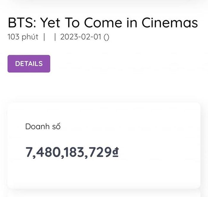Doanh thu "BTS: Yet To Come In Cinemas"