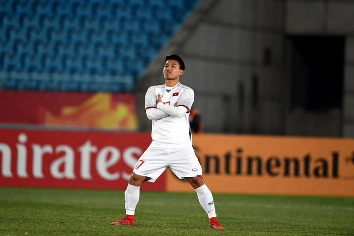 Pha ăn mừng đáng nhớ của Vũ Văn Thanh tại VCK U23 châu Á 2018. Ảnh: AFC.