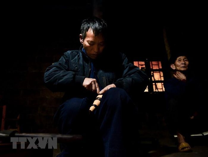  Gỗ được chọn làm bầu khèn có thớ gỗ thẳng, không cong vênh. (Ảnh: Nam Thái/TTXVN)