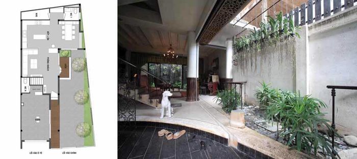 Không gian nhà xe có thể kết hợp tốt với khoảng đón tiếp, cây xanh, tiếp khách nhỏ… làm nên “lời chào đầu tiên” thú vị cho nhà ở phố thị
