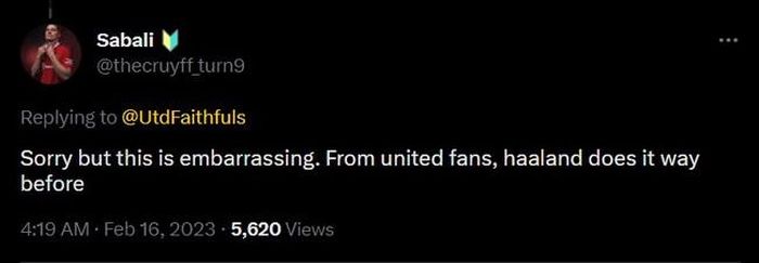"Xin lỗi nhưng điều này thật đáng xấu hổ. Với tư cách là một CĐV của Man United, Haaland đã ăn mừng kiểu này từ trước"