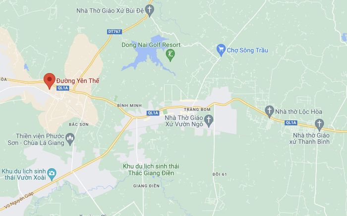  Vụ việc xảy ra trên đường Yên Thế, huyện Trảng Bom, Đồng Nai. Ảnh: Google Maps. 
