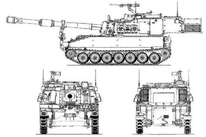 Bản vẽ bên ngoài pháo tự hành M109. Ảnh: The Blueprints