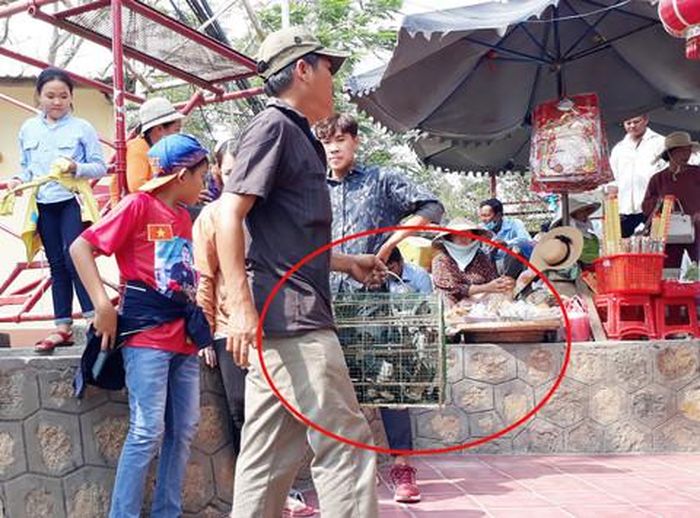 Chim trời được bán cho khách hành hương.