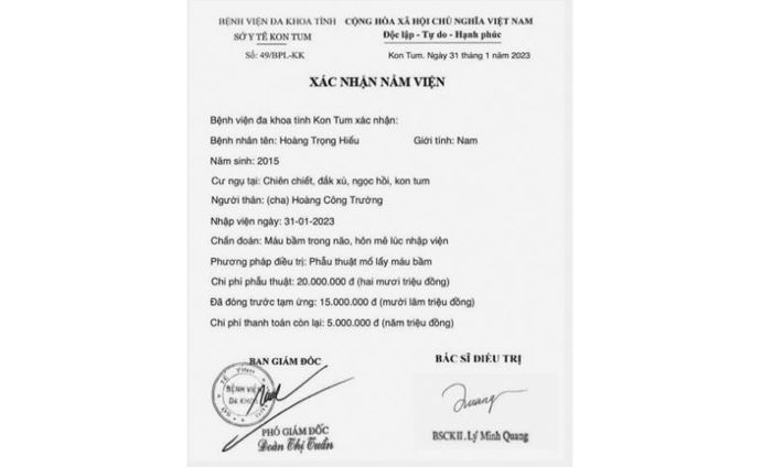 Giấy xác nhận nằm viện điều trị nội trú