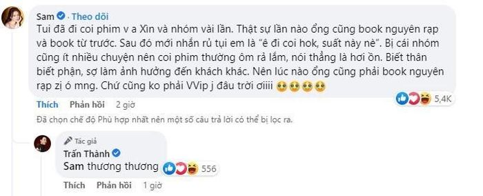 Sam lên tiếng vì sao Trấn Thành thích xem phim"bao cả rạp"