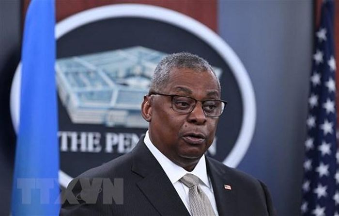 Bộ trưởng Quốc phòng Lloyd Austin tại cuộc họp báo ở Washington, DC, Mỹ. (Ảnh: AFP/TTXVN)