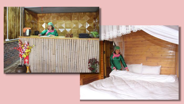 Chị Chanh chuẩn bị lại buồng phòng để đón khách.
