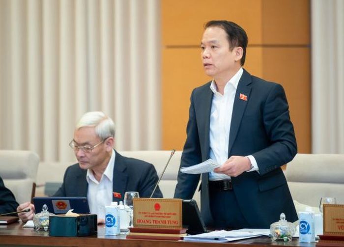 Chủ nhiệm Ủy ban Pháp luật của Quốc hội Hoàng Thanh Tùng phát biểu tại phiên họp.