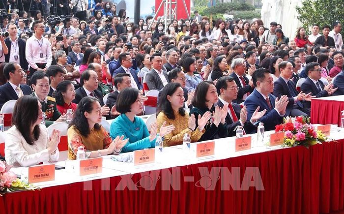 Các đại biểu tham dự lễ khai mạc Hội báo toàn quốc 2023. Ảnh: Phạm Kiên - TTXVN