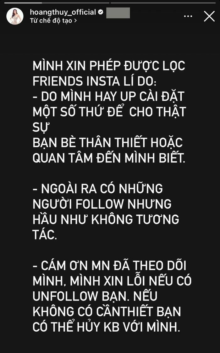 Động thái "lọc bạn" của Hoàng Thùy trên mạng xã hội khiến nhiều người không khỏi bất ngờ